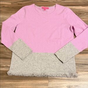 Lilly Pulitzer Rica Purple Grey Cashmere Colorblock Fringe Hem Sweater Women’s M